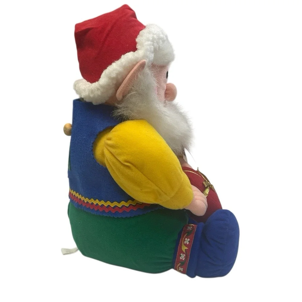 International Silver Co Santa Plush Figure w/ Gift Tag 1990s VTG